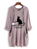 Half Sleeve Cat Print Loose Hoodies