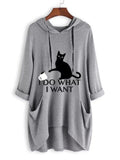 Half Sleeve Cat Print Loose Hoodies
