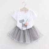 Cute Little White Kitten Kids Dresses