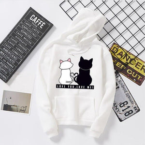 Fashion Cat Print Loose O-Neck Hoodie