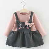 Bow Cat Print Dress For Girls