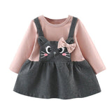 Bow Cat Print Dress For Girls