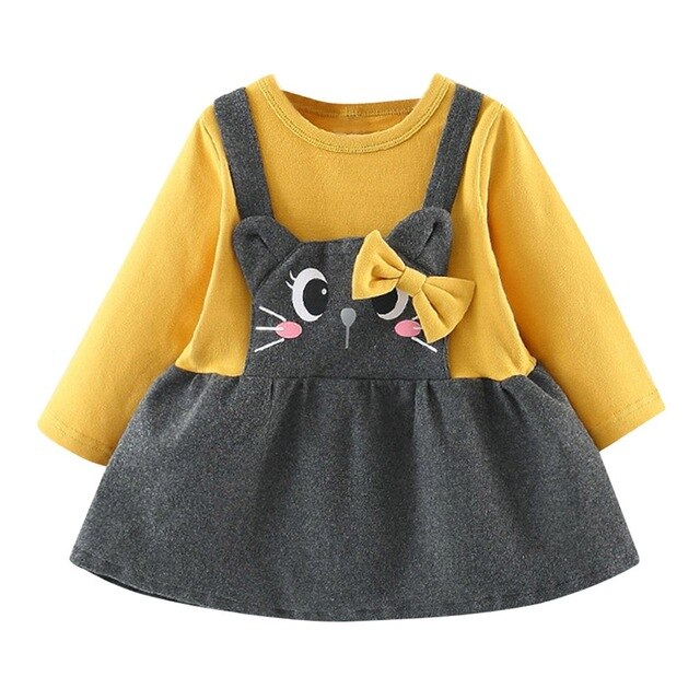 Bow Cat Print Dress For Girls